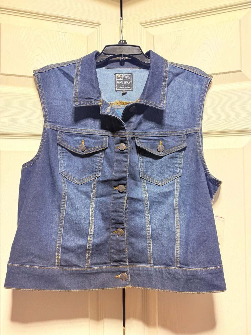 Wax blue Jean Denim minimalist layering button down vest